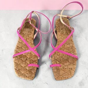 Jessica Simpson Reyna Pink Fuchsia Ankle Strappy Sandals Flat Design Size 9